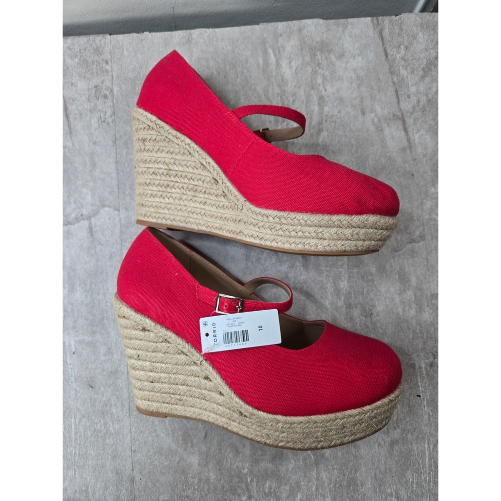 Torrid Mary Jane Espadrille Platform Wedge 10 Wide Fit Red Canvas Retro Pumps - Picture 4 of 10